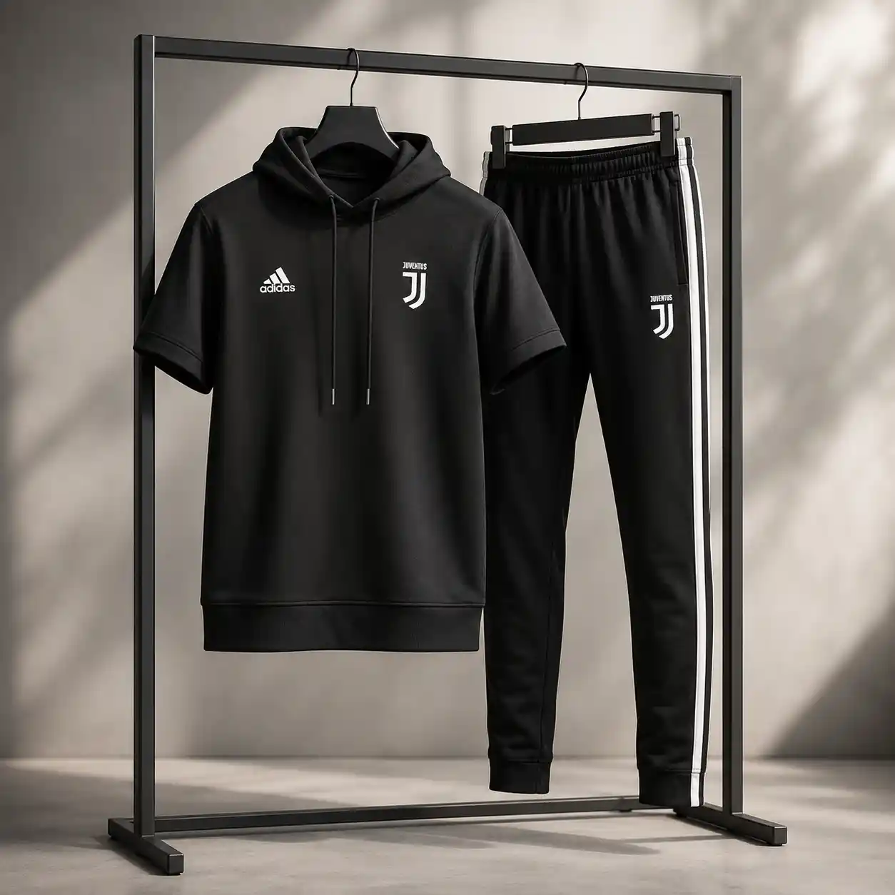 ست تیشرت کلاهدار و شلوار مردانه مدل Juventus-مشکی