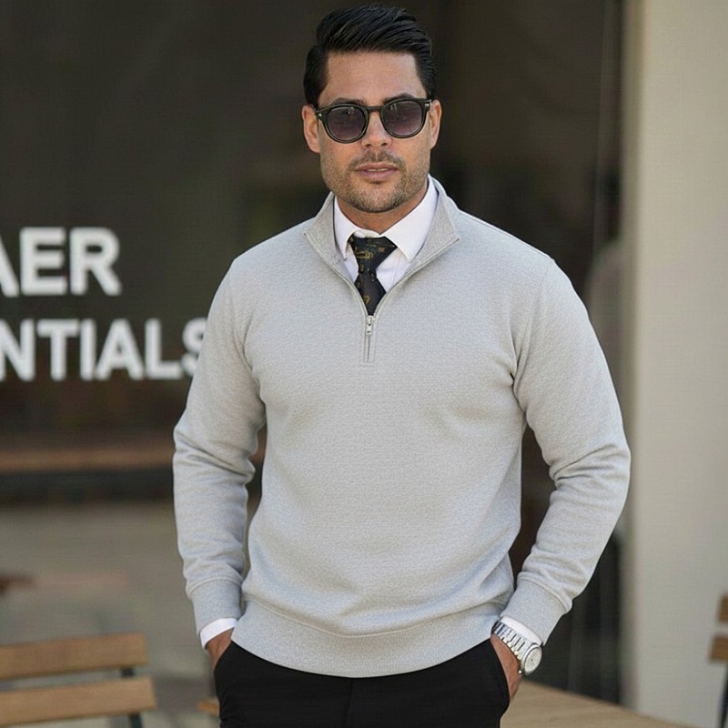 پکیج دورس مردانه نیم زیپ مدل Behbod-طوسی  پیراهن مردانه سفید VQویژه